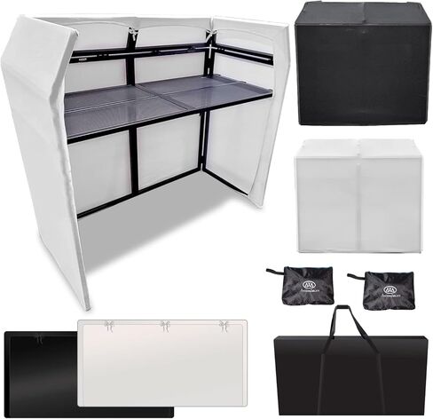 AxcessAbles DJ BOOTH XL 58" wide x 29" deep DJ Facade Table | Portable Extra Wide DJ Table Booth with Black and White Scrims, Carry Cases | Large DJ Controller Stand | Music Mixer Stand in Kuwait