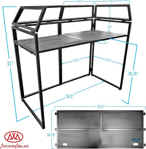 AxcessAbles DJ BOOTH XL 58" wide x 29" deep DJ Facade Table | Portable Extra Wide DJ Table Booth with Black and White Scrims, Carry Cases | Large DJ Controller Stand | Music Mixer Stand in Kuwait