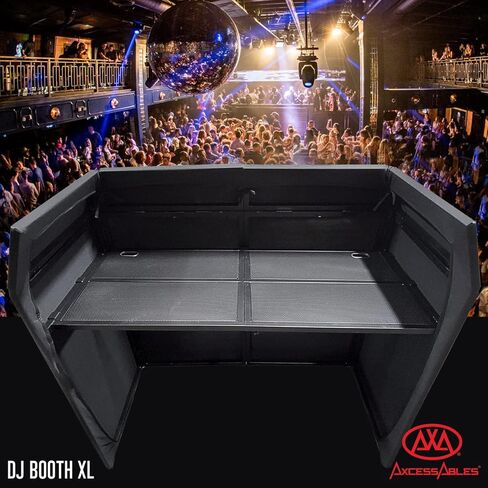 AxcessAbles DJ BOOTH XL 58" wide x 29" deep DJ Facade Table | Portable Extra Wide DJ Table Booth with Black and White Scrims, Carry Cases | Large DJ Controller Stand | Music Mixer Stand in Kuwait