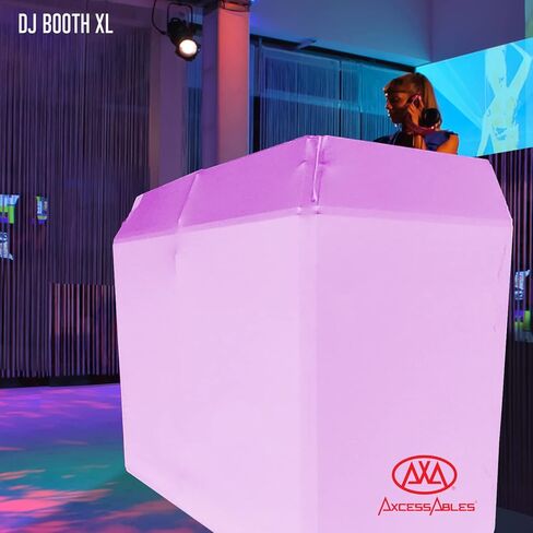 AxcessAbles DJ BOOTH XL 58" wide x 29" deep DJ Facade Table | Portable Extra Wide DJ Table Booth with Black and White Scrims, Carry Cases | Large DJ Controller Stand | Music Mixer Stand in Kuwait