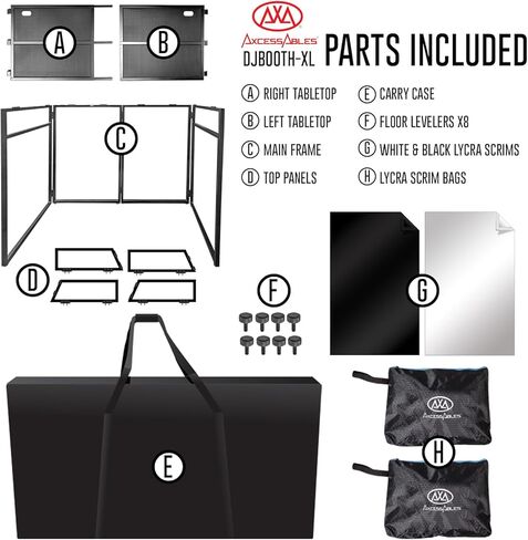 AxcessAbles DJ BOOTH XL 58" wide x 29" deep DJ Facade Table | Portable Extra Wide DJ Table Booth with Black and White Scrims, Carry Cases | Large DJ Controller Stand | Music Mixer Stand in Kuwait