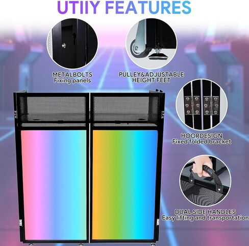2026 Upgraded DJ Booth with Wheels, 44x20x50Inch DJ Facade with Replaceable White and Black Scrims, Foldable Portable Design DJ Table Stand with Carry Bag, for Party, Event, Wedding in Kuwait