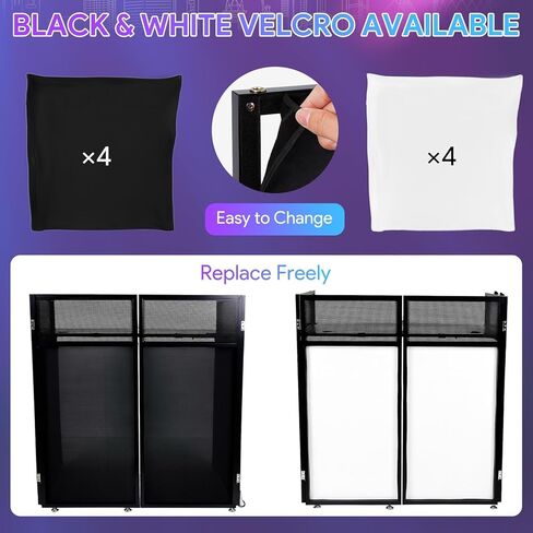 2026 Upgraded DJ Booth with Wheels, 44x20x50Inch DJ Facade with Replaceable White and Black Scrims, Foldable Portable Design DJ Table Stand with Carry Bag, for Party, Event, Wedding in Kuwait