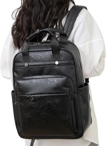 PU الجلود المحمول على الظهر المرأة للنساء للسفر | 15.6 بوصة محمول محفظة على الظهر للمدرسة كلية الأعمال - كيس كبيرة الحاسوب حقيبة الممرضة حقيبة النهار غير الرسمي (بني) in Kuwait