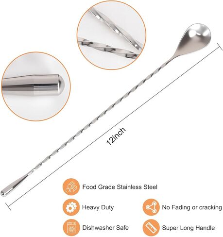 2 Pack Bar Spoon, Cocktail Mixing Spoon, Long Spoons for Stirring, 12 Inch Professional Spiral Stir Spoon for Bartenders, Home Bar Mixing Cocktail Making (304 Grade) in Kuwait