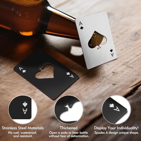 6PCS Poker Card Bottle Openers, Stainless Steel Credit Card Size Beer Bottle Opener - 3 Black & 3 Silver Poker Themed Cap Openers (Ace of Spades Design) in Saudi Arabia