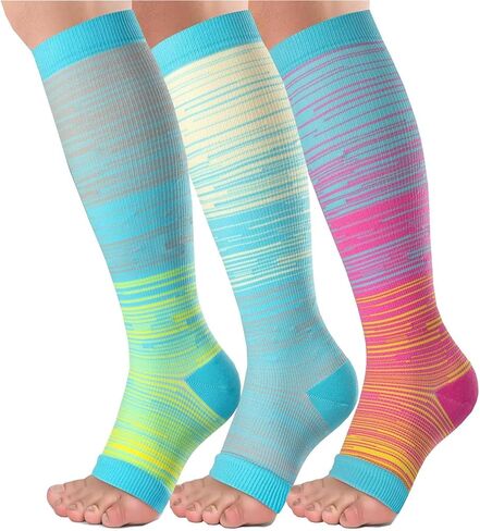 Open Toe Compression Socks 3 Pairs 20-25mmHg Toeless Graduated Compression Socks Sleeve in Kuwait