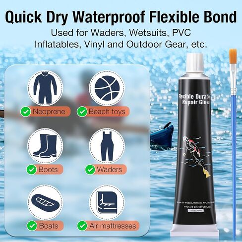 لاصق إصلاح مرن ومتين مع فرشاة، مجموعة غراء النيوبرين للأحذية المطاطية، الخواضون، ملابس السباحة القابلة للنفخ البلاستيكية ومعدات الهواء الطلق، مانع التسرب المرن المقاوم للماء، سريع الجفاف in Kuwait