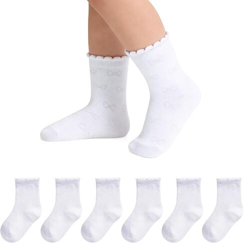 6 Pairs Girls White Socks Soft Cotton Ruffle Sock School Uniform Dress Socks Size 5-12 Years in Kuwait