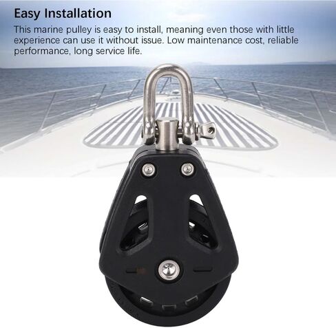 Nylon Marine Pulley Stainless Steel Swivel Single Bearing Block for Boats, Kayaks & Sailing Hardware (52x98mm, Black) Sailing Accessory‌ in Kuwait