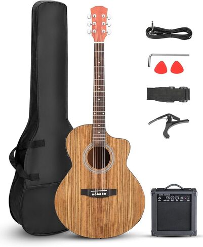 Ktaxon Full Size Acoustic Electric Guitar with 15W Amp, 41 Inch Wood Body Adults Guitars Beginner Kit W/Gig Bag, Strap, Picks & Capo, Natural in Saudi Arabia