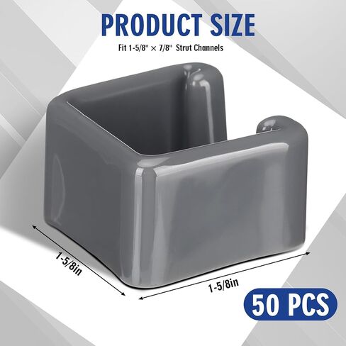 50 Pack 1-5/8'' Square End Caps Strut Channel Strut Hardware PVC Channel Safety Caps, Metal Tubing End Cover Protection Gray Frame Protectors in Kuwait