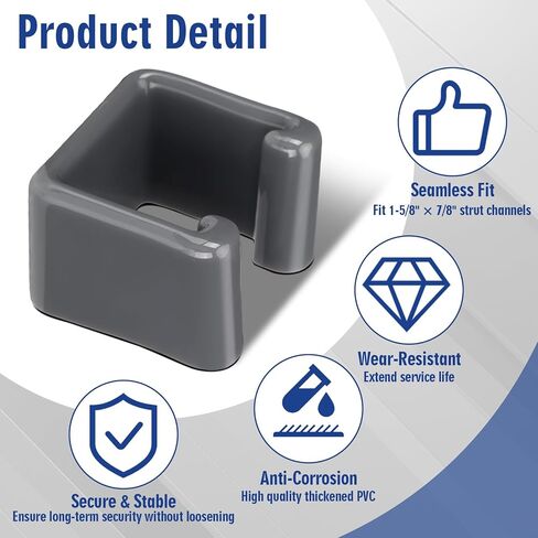 50 Pack 1-5/8'' Square End Caps Strut Channel Strut Hardware PVC Channel Safety Caps, Metal Tubing End Cover Protection Gray Frame Protectors in Kuwait