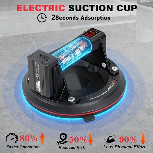 أكواب شفط كهربائية مقاس 8 بوصات للزجاج، أقصى حمولة 600 رطل، رافعة أكواب شفط للبلاط شديدة التحمل مع بطاريات 4 * 2400 مللي أمبير في الساعة، مضخة تشغيل تلقائية، شاشة عرض، لرفع الزجاج الكبير والبلاط والجرانيت والمعادن in Kuwait