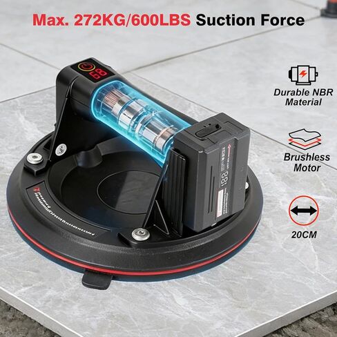 أكواب شفط كهربائية مقاس 8 بوصات للزجاج، أقصى حمولة 600 رطل، رافعة أكواب شفط للبلاط شديدة التحمل مع بطاريات 4 * 2400 مللي أمبير في الساعة، مضخة تشغيل تلقائية، شاشة عرض، لرفع الزجاج الكبير والبلاط والجرانيت والمعادن in Kuwait