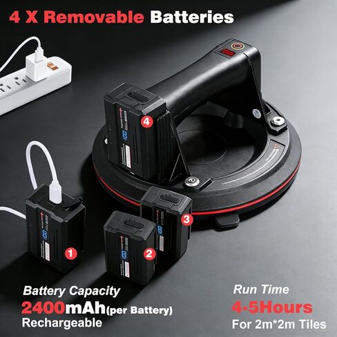 أكواب شفط كهربائية مقاس 8 بوصات للزجاج، أقصى حمولة 600 رطل، رافعة أكواب شفط للبلاط شديدة التحمل مع بطاريات 4 * 2400 مللي أمبير في الساعة، مضخة تشغيل تلقائية، شاشة عرض، لرفع الزجاج الكبير والبلاط والجرانيت والمعادن in Kuwait