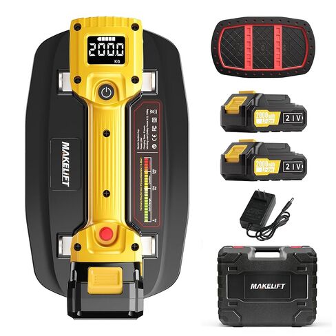 كوب شفط كهربائي، أكواب شفط فراغ للزجاج، أداة شفط البلاط، أقصى حمولة 200 كجم/440 رطل، 2 * 2000 مللي أمبير في الساعة، شاشة LED، منشفة وقفازات، لرفع الزجاج والبلاط والمعادن والجرانيت in Kuwait