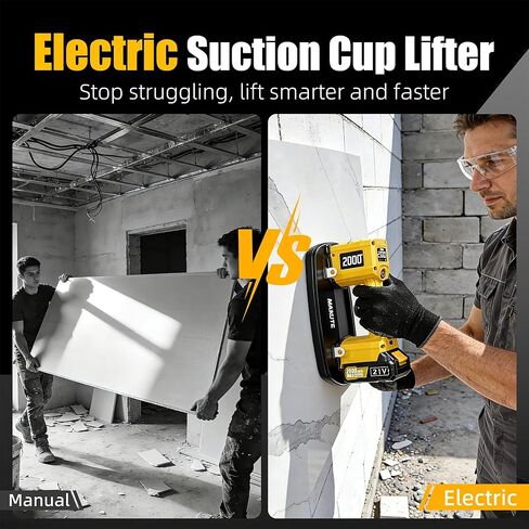 كوب شفط كهربائي، أكواب شفط فراغ للزجاج، أداة شفط البلاط، أقصى حمولة 200 كجم/440 رطل، 2 * 2000 مللي أمبير في الساعة، شاشة LED، منشفة وقفازات، لرفع الزجاج والبلاط والمعادن والجرانيت in Kuwait