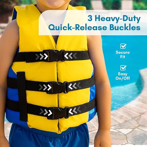 MW Watersports Youth Universal Life Vest, USCG Approved Type III Life Jacket for Kids, Great for Boating, Fishing, Tubing, & Other Water Sports. (Yellow, 50-90 lbs) in Kuwait