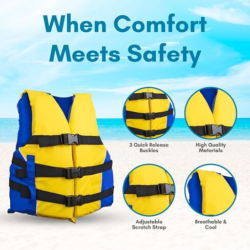 MW Watersports Youth Universal Life Vest, USCG Approved Type III Life Jacket for Kids, Great for Boating, Fishing, Tubing, & Other Water Sports. (Yellow, 50-90 lbs) in Kuwait