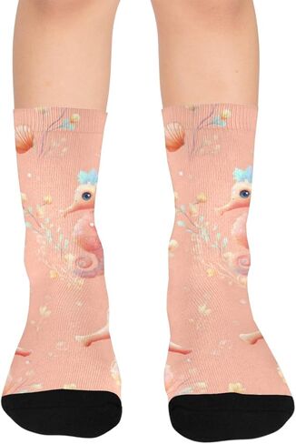 جوارب المشي لمسافات طويلة بنمط فرس البحر باللون الوردي - جوارب شتوية حرارية سميكة دافئة للأولاد والبنات للمدرسة، والارتداء اليومي والأنشطة الخارجية in Kuwait