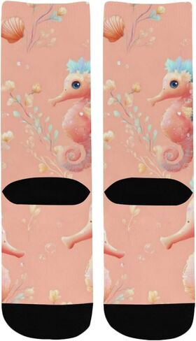 جوارب المشي لمسافات طويلة بنمط فرس البحر باللون الوردي - جوارب شتوية حرارية سميكة دافئة للأولاد والبنات للمدرسة، والارتداء اليومي والأنشطة الخارجية in Kuwait