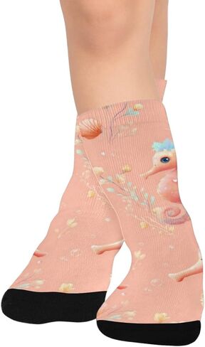 جوارب المشي لمسافات طويلة بنمط فرس البحر باللون الوردي - جوارب شتوية حرارية سميكة دافئة للأولاد والبنات للمدرسة، والارتداء اليومي والأنشطة الخارجية in Kuwait