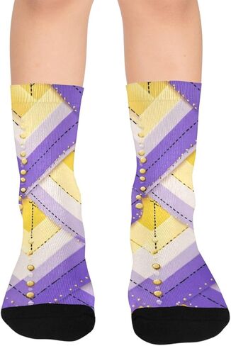 جوارب المشي لمسافات طويلة باللون الأرجواني الهندسي الحديث - جوارب شتوية حرارية سميكة دافئة للأطفال الصغار للأولاد والبنات للمدرسة، والارتداء اليومي والأنشطة الخارجية in Kuwait