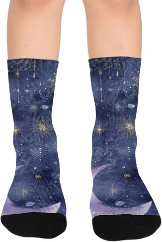 جوارب المشي لمسافات طويلة باللون الأرجواني بطباعة القمر السماوي - جوارب شتوية حرارية سميكة دافئة للأولاد والبنات للمدرسة، والارتداء اليومي والأنشطة الخارجية in Kuwait