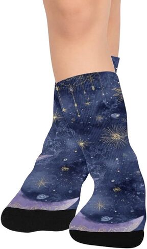 جوارب المشي لمسافات طويلة باللون الأرجواني بطباعة القمر السماوي - جوارب شتوية حرارية سميكة دافئة للأولاد والبنات للمدرسة، والارتداء اليومي والأنشطة الخارجية in Kuwait