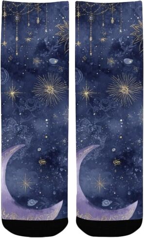 جوارب المشي لمسافات طويلة باللون الأرجواني بطباعة القمر السماوي - جوارب شتوية حرارية سميكة دافئة للأولاد والبنات للمدرسة، والارتداء اليومي والأنشطة الخارجية in Kuwait