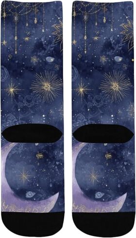 جوارب المشي لمسافات طويلة باللون الأرجواني بطباعة القمر السماوي - جوارب شتوية حرارية سميكة دافئة للأولاد والبنات للمدرسة، والارتداء اليومي والأنشطة الخارجية in Kuwait