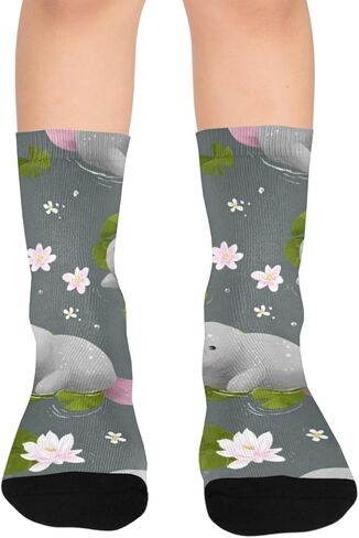 جوارب المشي لمسافات طويلة بطباعة خروف البحر واللوتس - جوارب شتوية حرارية سميكة دافئة للأولاد والبنات للمدرسة، والارتداء اليومي والأنشطة الخارجية in Kuwait