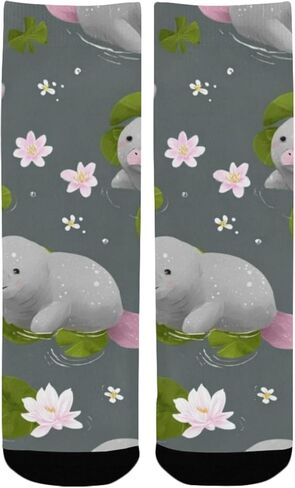 جوارب المشي لمسافات طويلة بطباعة خروف البحر واللوتس - جوارب شتوية حرارية سميكة دافئة للأولاد والبنات للمدرسة، والارتداء اليومي والأنشطة الخارجية in Kuwait