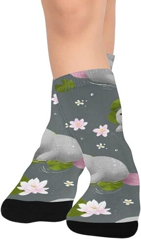 جوارب المشي لمسافات طويلة بطباعة خروف البحر واللوتس - جوارب شتوية حرارية سميكة دافئة للأولاد والبنات للمدرسة، والارتداء اليومي والأنشطة الخارجية in Kuwait