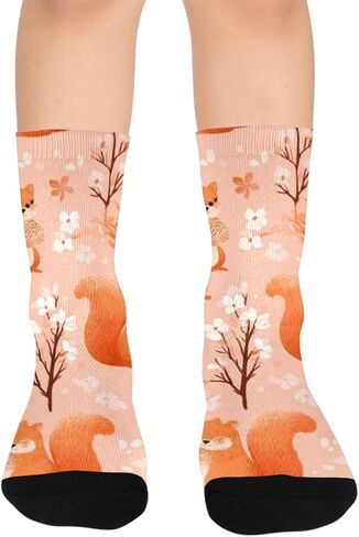 جوارب المشي لمسافات طويلة بطبعة السناجب الزهرية - جوارب شتوية حرارية سميكة دافئة للأولاد والبنات للمدرسة، والارتداء اليومي والأنشطة الخارجية in Kuwait