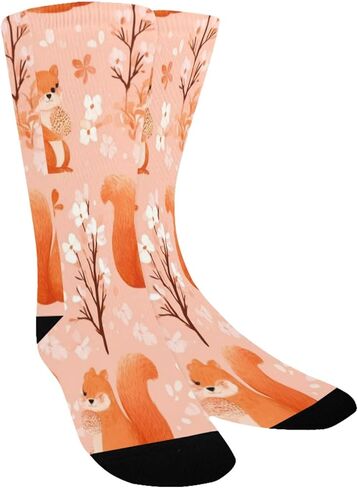 جوارب المشي لمسافات طويلة بطبعة السناجب الزهرية - جوارب شتوية حرارية سميكة دافئة للأولاد والبنات للمدرسة، والارتداء اليومي والأنشطة الخارجية in Kuwait