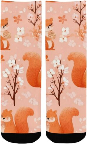 جوارب المشي لمسافات طويلة بطبعة السناجب الزهرية - جوارب شتوية حرارية سميكة دافئة للأولاد والبنات للمدرسة، والارتداء اليومي والأنشطة الخارجية in Kuwait