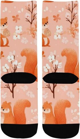 جوارب المشي لمسافات طويلة بطبعة السناجب الزهرية - جوارب شتوية حرارية سميكة دافئة للأولاد والبنات للمدرسة، والارتداء اليومي والأنشطة الخارجية in Kuwait