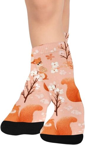 جوارب المشي لمسافات طويلة بطبعة السناجب الزهرية - جوارب شتوية حرارية سميكة دافئة للأولاد والبنات للمدرسة، والارتداء اليومي والأنشطة الخارجية in Kuwait