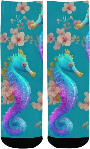 جوارب المشي لمسافات طويلة بطبعة فرس البحر بألوان قوس قزح - جوارب شتوية حرارية سميكة دافئة للأولاد والبنات للمدرسة، والارتداء اليومي والأنشطة الخارجية in Kuwait