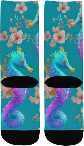 جوارب المشي لمسافات طويلة بطبعة فرس البحر بألوان قوس قزح - جوارب شتوية حرارية سميكة دافئة للأولاد والبنات للمدرسة، والارتداء اليومي والأنشطة الخارجية in Kuwait