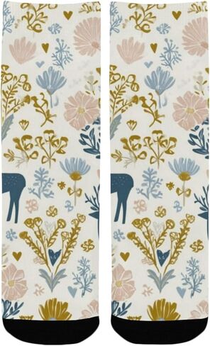 جوارب Pastel Deers Blooms للمشي لمسافات طويلة - جوارب شتوية حرارية سميكة دافئة للأطفال الصغار للأولاد والبنات للمدرسة، والارتداء اليومي والأنشطة الخارجية in Kuwait