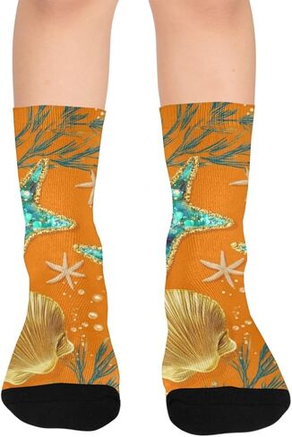 جوارب ذهبية للمشي لمسافات طويلة بلون برتقالي صدفي - جوارب شتوية حرارية سميكة دافئة للأطفال الصغار للأولاد والبنات للمدرسة، والارتداء اليومي والأنشطة الخارجية in Kuwait