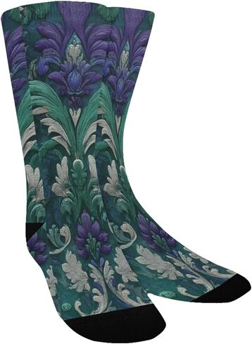 جوارب المشي لمسافات طويلة بلون أرجواني منسوج بالزهور الخضراء - جوارب شتوية حرارية سميكة دافئة للأولاد والبنات للمدرسة، والارتداء اليومي والأنشطة الخارجية in Kuwait