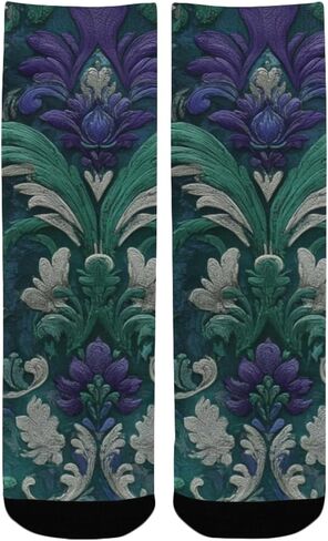 جوارب المشي لمسافات طويلة بلون أرجواني منسوج بالزهور الخضراء - جوارب شتوية حرارية سميكة دافئة للأولاد والبنات للمدرسة، والارتداء اليومي والأنشطة الخارجية in Kuwait