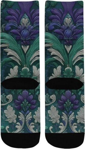 جوارب المشي لمسافات طويلة بلون أرجواني منسوج بالزهور الخضراء - جوارب شتوية حرارية سميكة دافئة للأولاد والبنات للمدرسة، والارتداء اليومي والأنشطة الخارجية in Kuwait