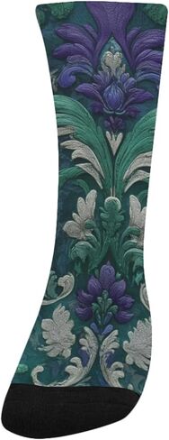 جوارب المشي لمسافات طويلة بلون أرجواني منسوج بالزهور الخضراء - جوارب شتوية حرارية سميكة دافئة للأولاد والبنات للمدرسة، والارتداء اليومي والأنشطة الخارجية in Kuwait