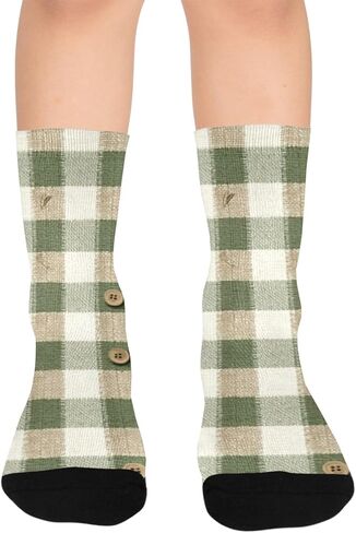 جوارب المشي لمسافات طويلة بطبعة مربعات ريفية خضراء - جوارب شتوية حرارية سميكة دافئة للأولاد والبنات الصغار للمدرسة، والارتداء اليومي والأنشطة الخارجية in Kuwait