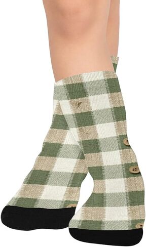 جوارب المشي لمسافات طويلة بطبعة مربعات ريفية خضراء - جوارب شتوية حرارية سميكة دافئة للأولاد والبنات الصغار للمدرسة، والارتداء اليومي والأنشطة الخارجية in Kuwait